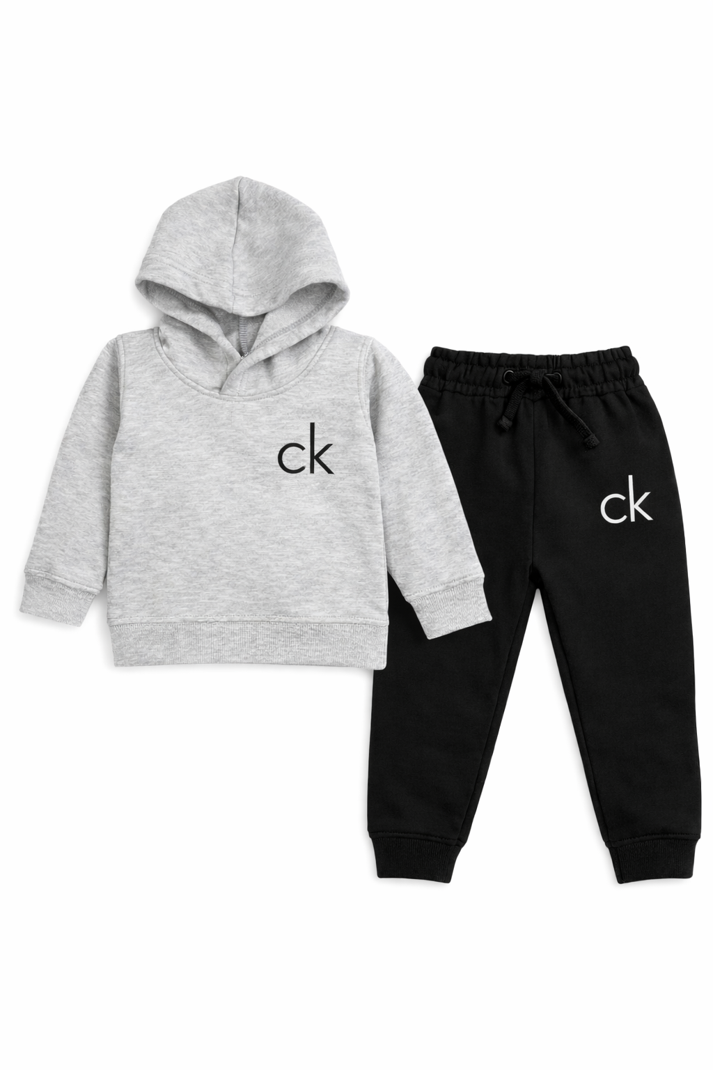 Kids Grey Hoodie & Black Trouser Set – CK Logo Winter Tracksuit