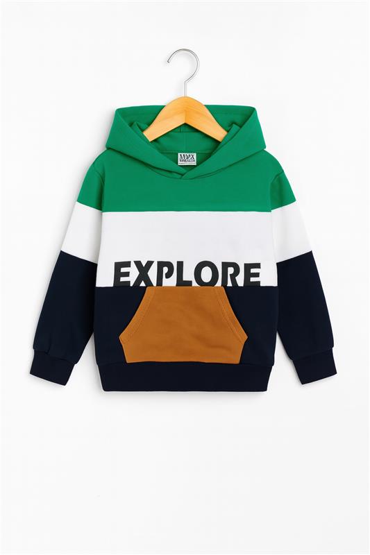 Explore Print Hoodie Green ,White & navy Blue With panel Trouser 2pcs Premium Quality Set - MYK_Fatimas