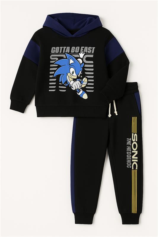 Kids Sonic Blue & Black Fleece Hoodie With Pocket Trouser Premium Quality Set - MYK_Fatimas