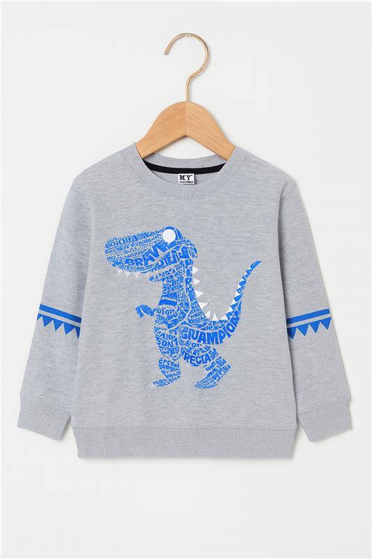Toddler Baby Boy Grey Dinosaur Sweatshirt  Long Sleeve Pullover With Navy Blue Pocket Trouser - MYK_Fatimas