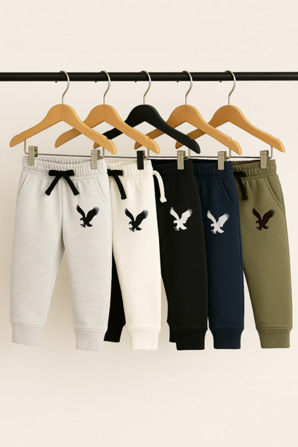 Set of 5 Joggers Black White Navy Olive & Light Grey – EG