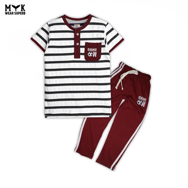 Boys' Striped “Game On” Maroon & White Summer Set