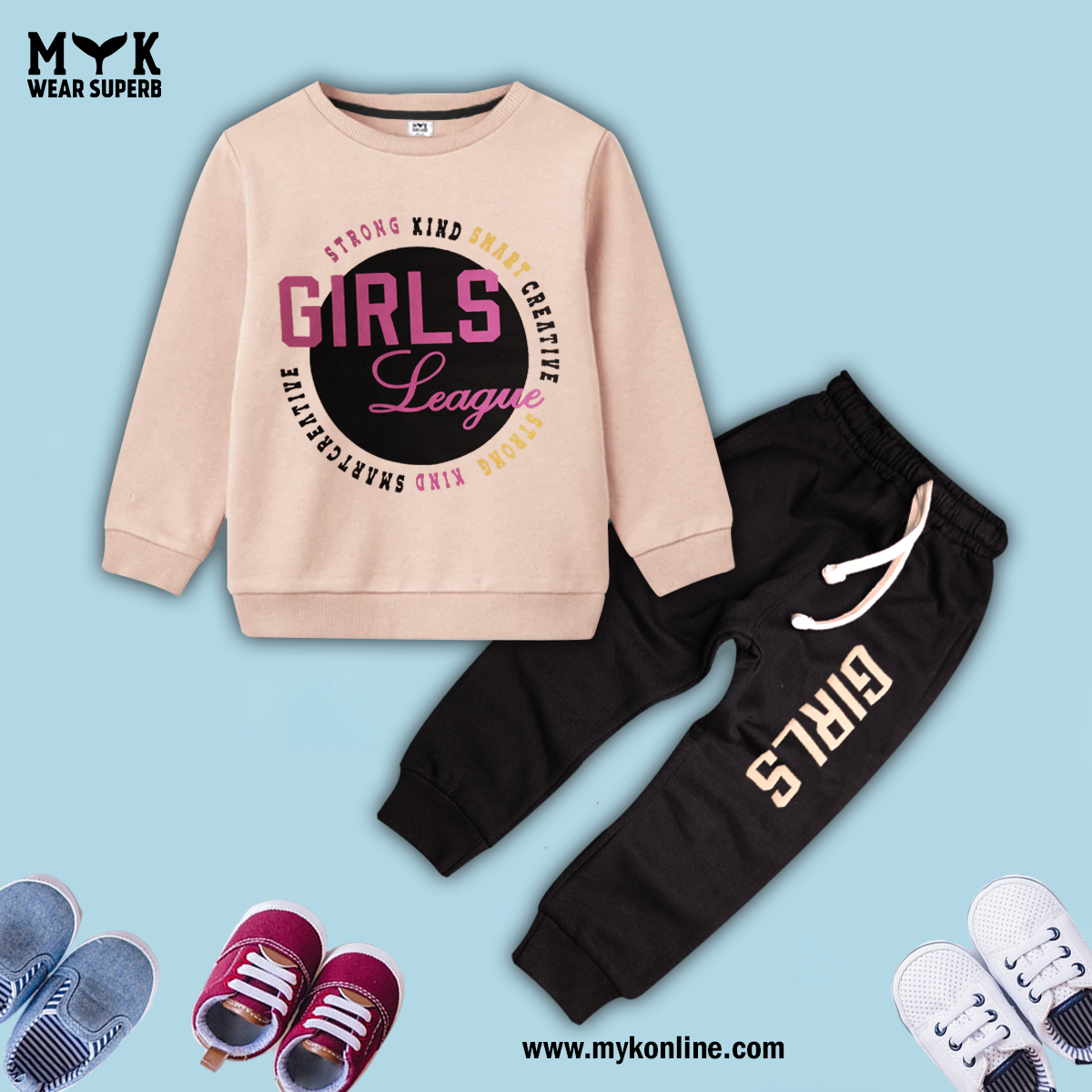 Baby Girl League Fleece Sweatshirt and Black Trouser 2 Piece Set Outfit