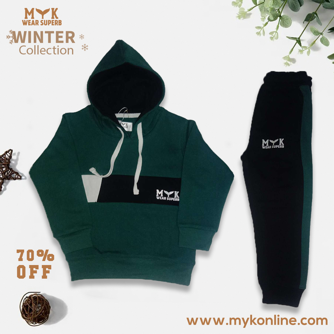 Baby Boy MYK Green Hoodie With Black Trouser Imported