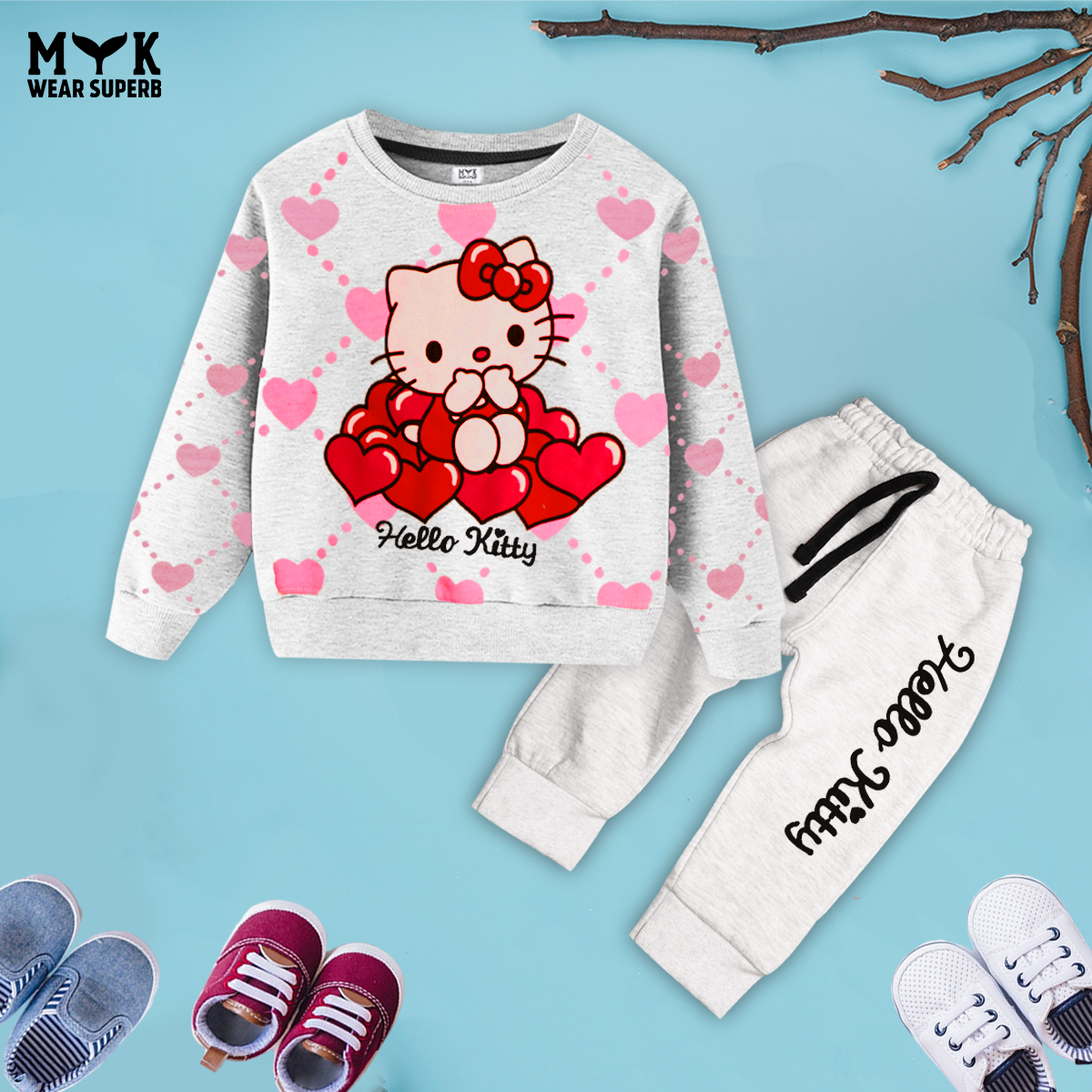 Hello Kitty Print Girls Sweatshirt and Trouser in premium Quality Set