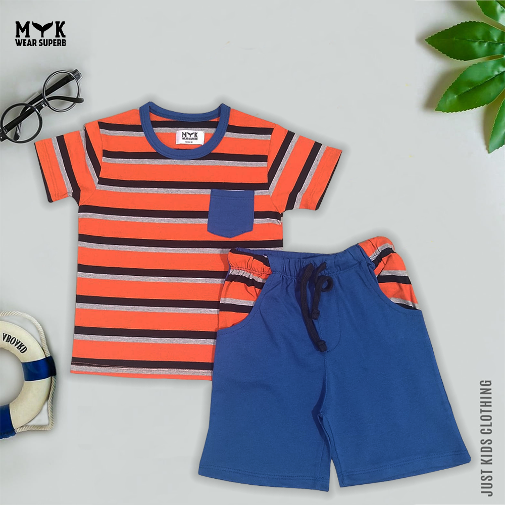 Lee Multi Stripes T-Shirts with Blue Shorts 2 Piece Set