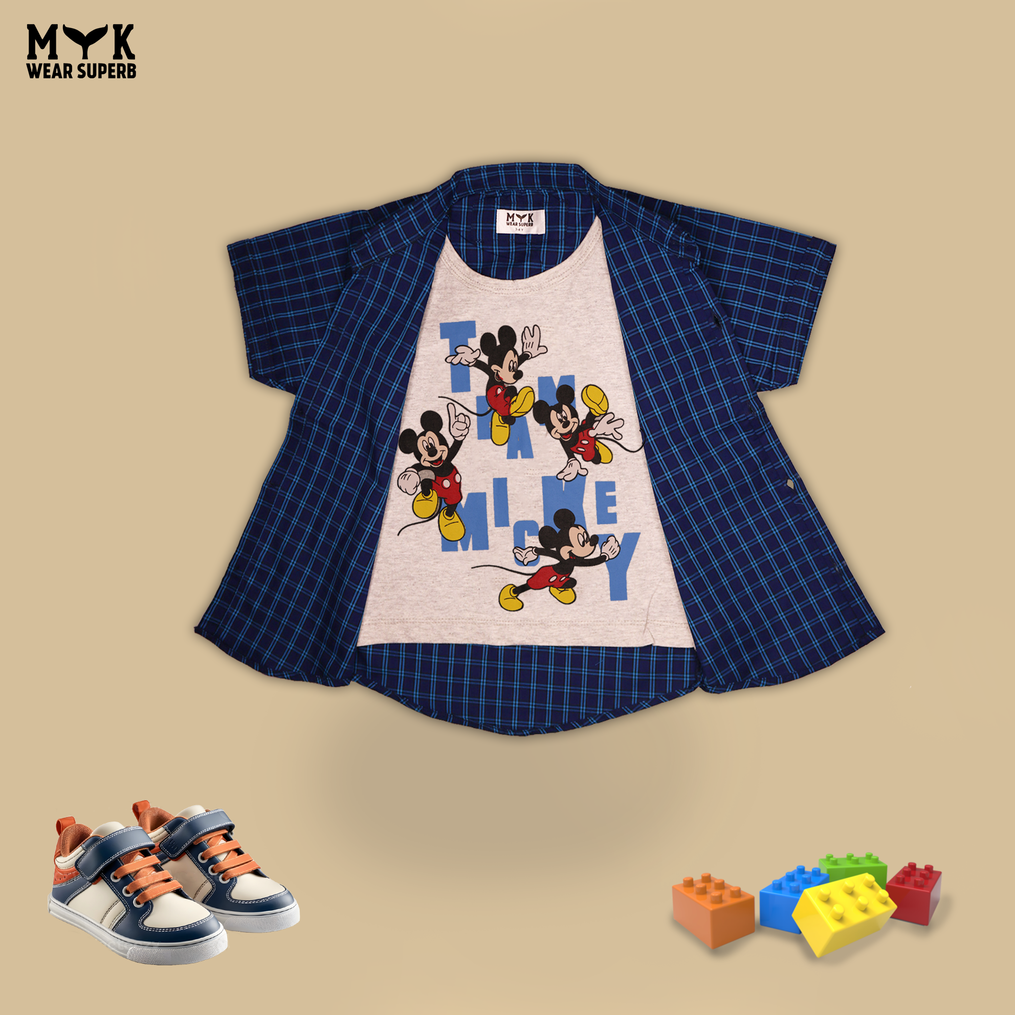 Boys' Mickey Mouse Shirt & Plaid Jacket Set - Fun & Stylish Summer Outfit