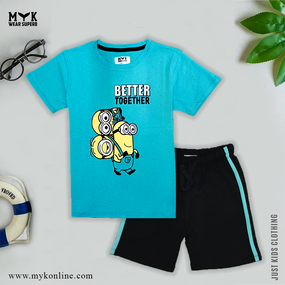 Minion Print Round Neck T-shirt and Shorts Set