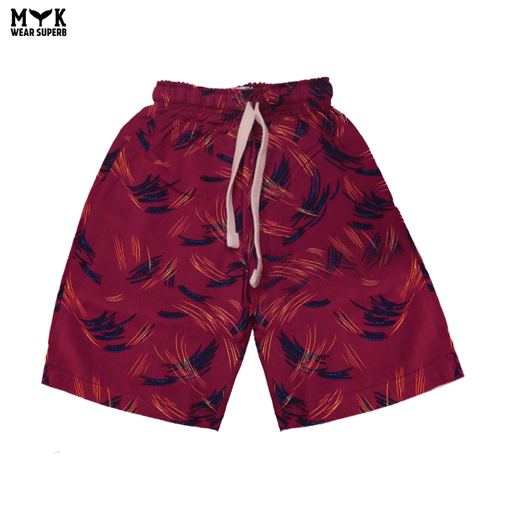Boys Maroon Linen Printed Co-Ord Set