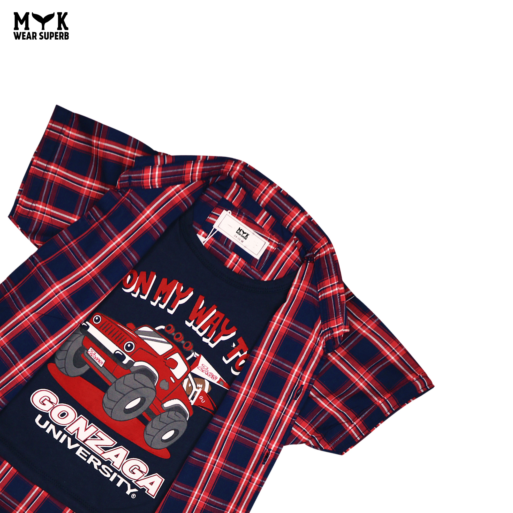 On My Way to Adventure Check Double Shirt Blue Box Red & Whit Lining