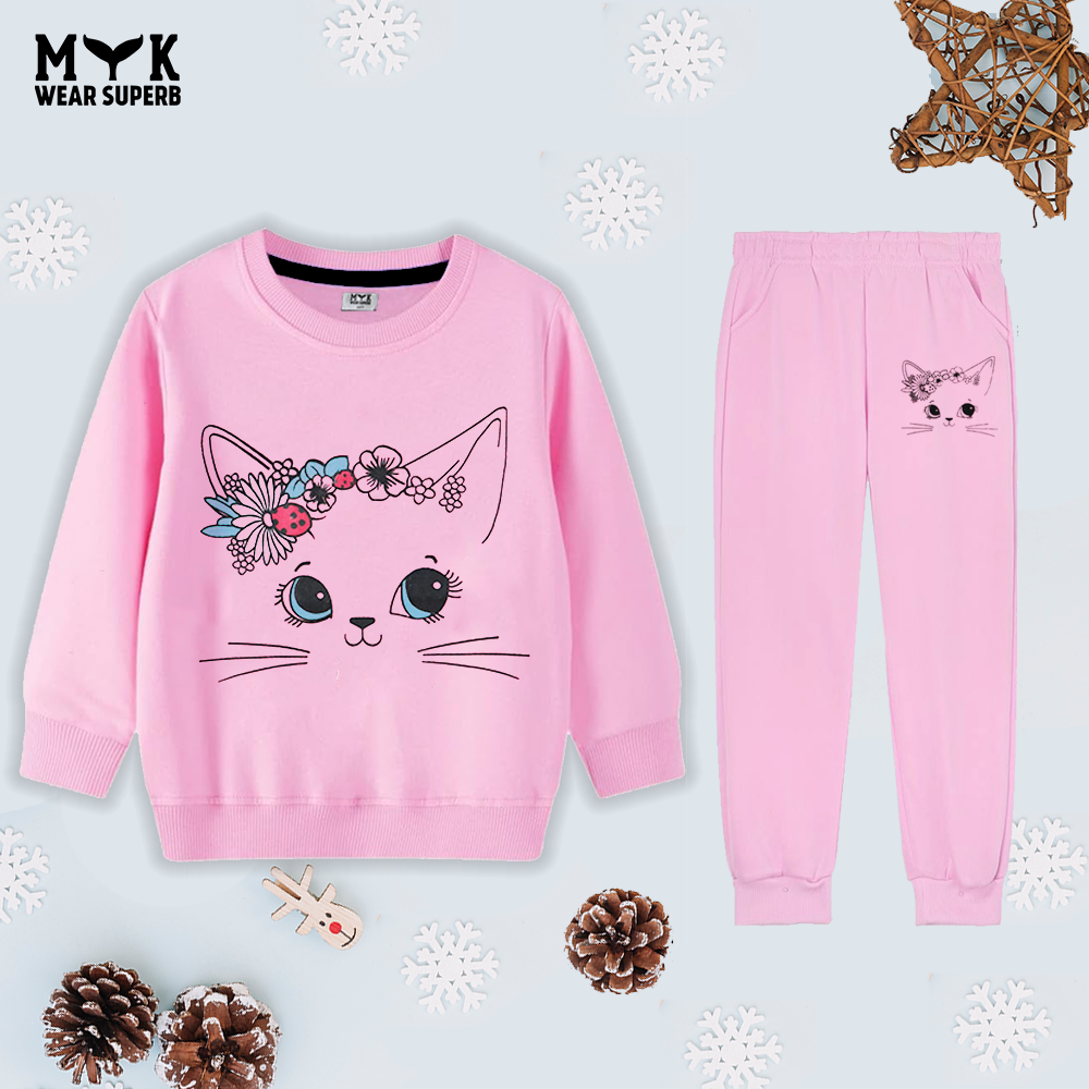 Cute Cat Print Girls Sweatshirt and Trouser in premium Quality for girls