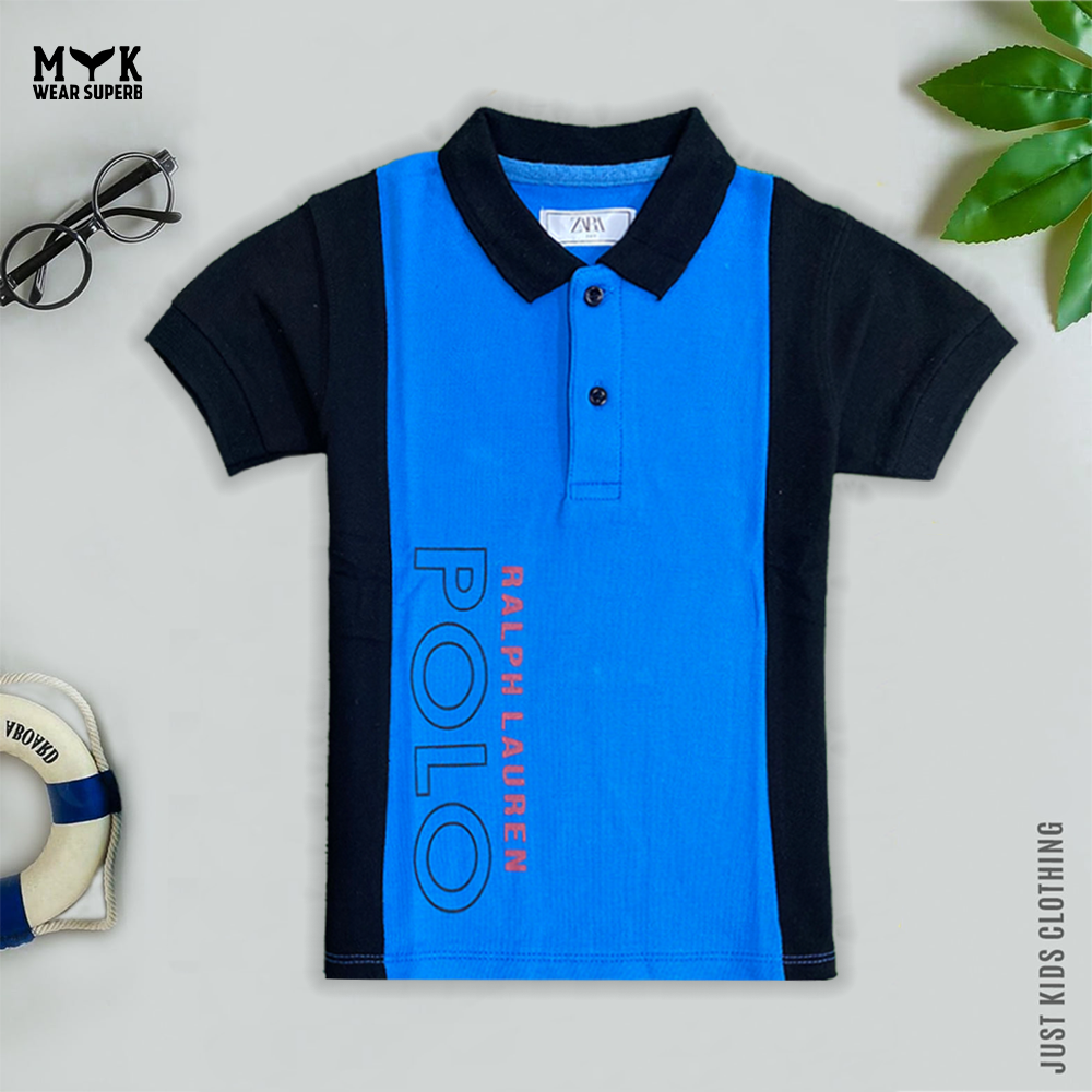 Summer Polo Shirt For KIds-Blue & Black