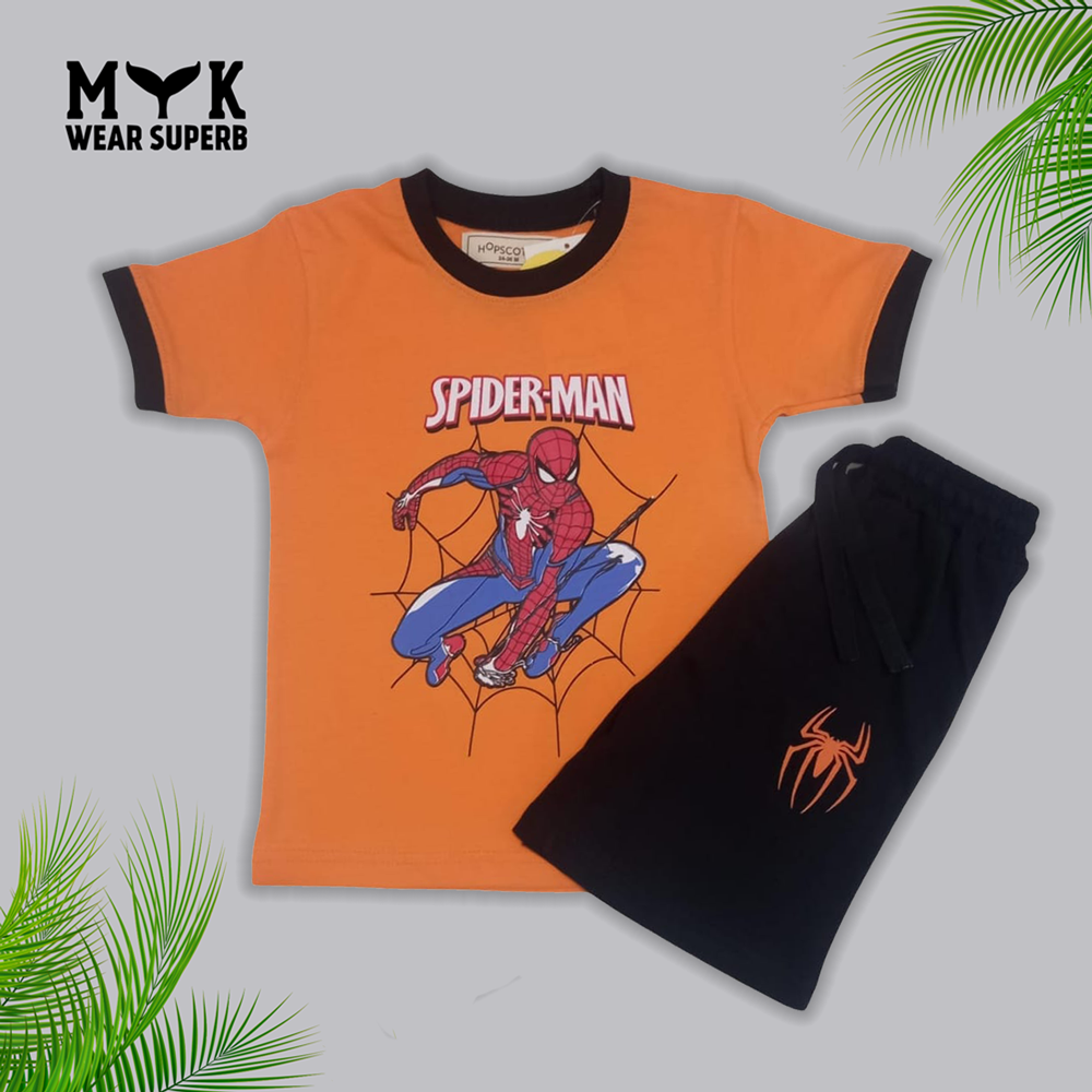 spider Man Black Short and Dark Orange shirt For Baby Boys