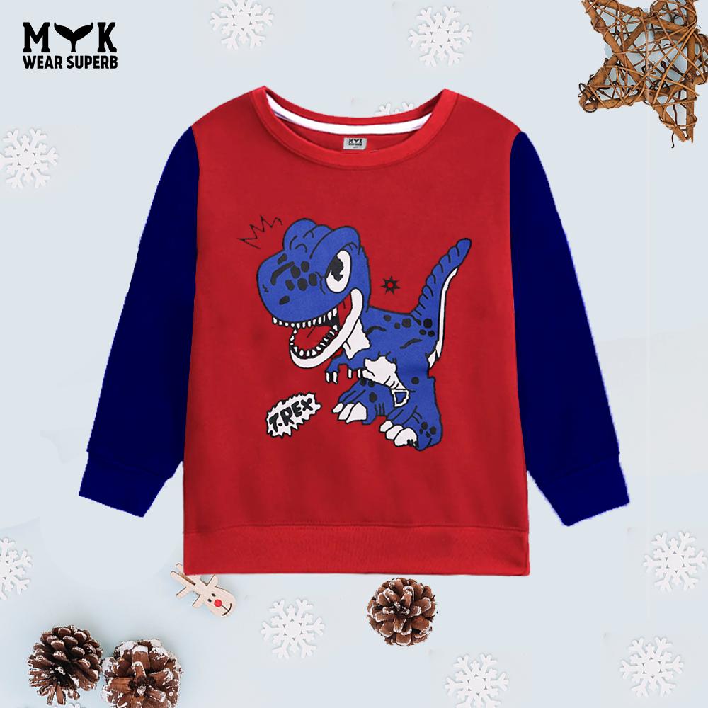 T-Rex Dino Fleece Sweatshirt Premium Quality Red and Blue For Kids