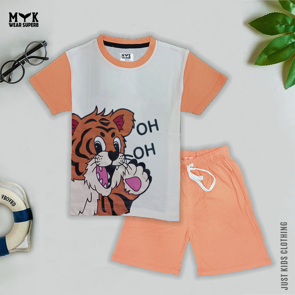 Oh Oh Tiger Printed Shirt with Short for kids