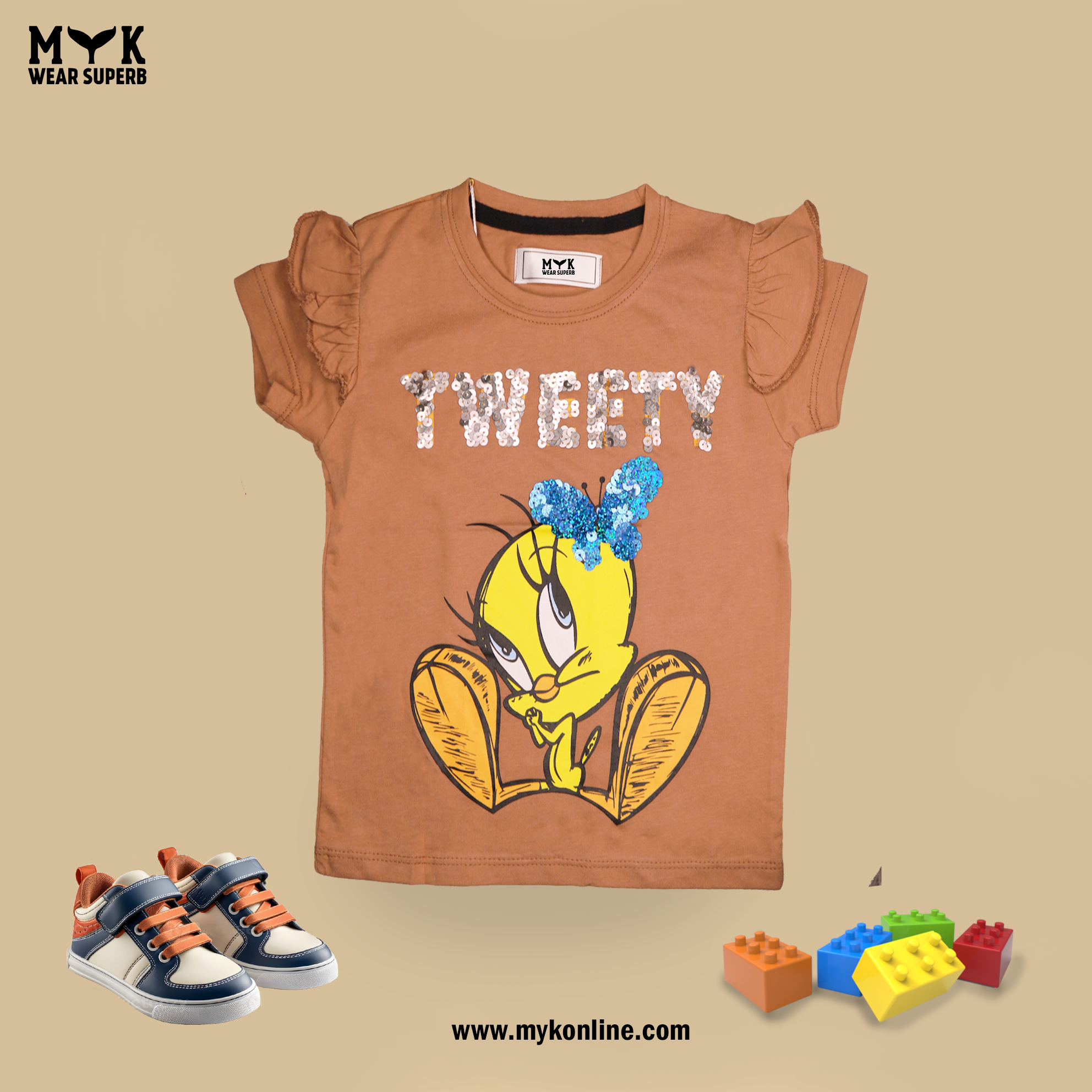 Baby Girl Tweety Sequence Frill Sleeves tee