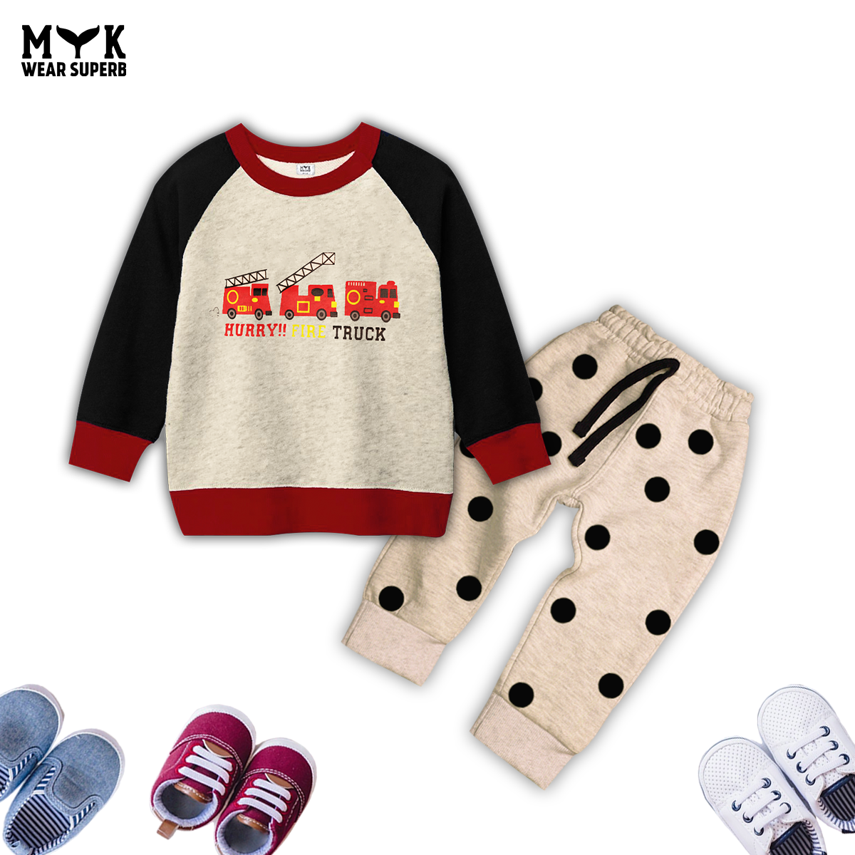 Hurry truck Fleece Premium Quality Sweatshirt With Skin Polka Dot Trouser Premium Quality 2 Pcs Set