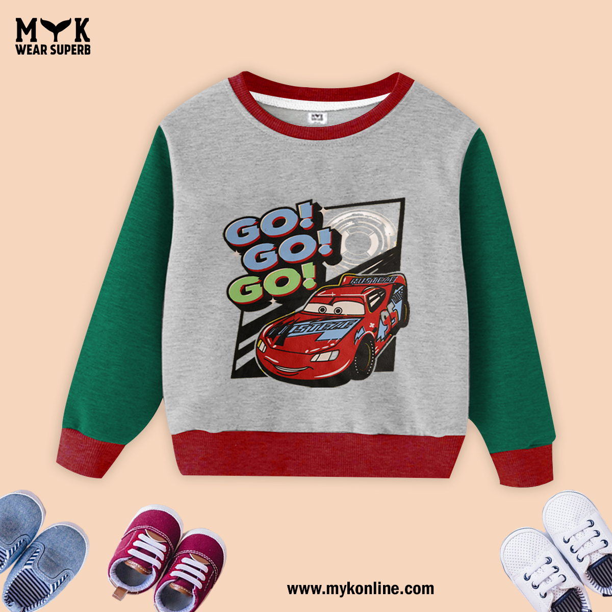 Baby Boy Green Go Go Car Sweatshirt Premium Quality