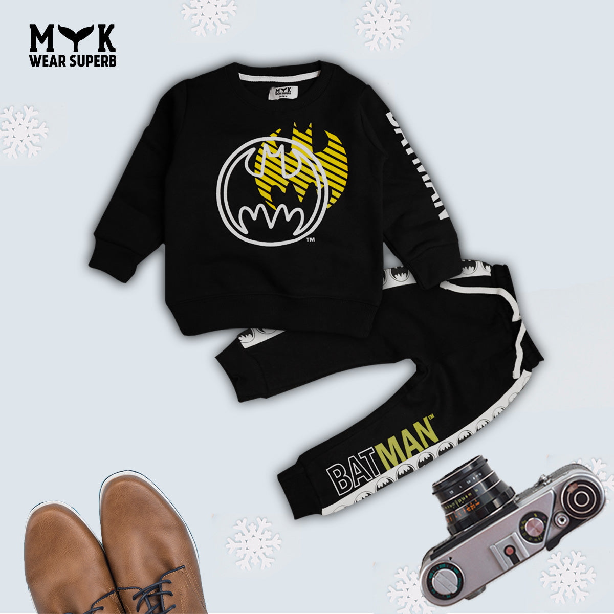 Kids Black Yellow Batman Logo Sweatshirt Long Sleeves With Panel Trouser