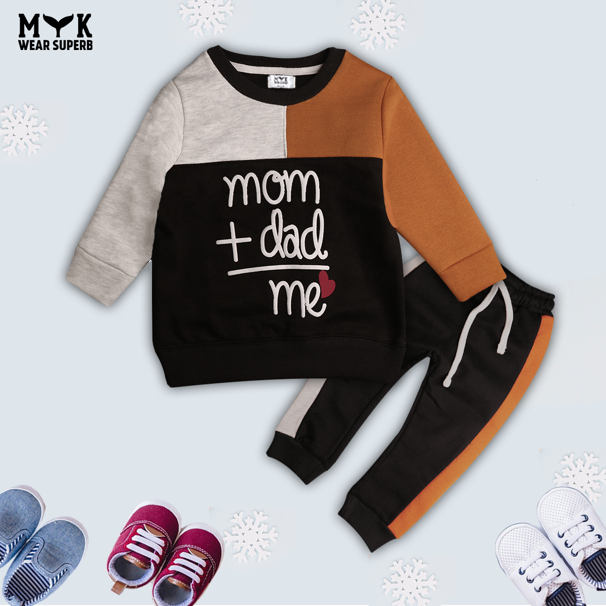 Kids Casual Outfit  Graphic Letter Mom+Dad=Me Sweatshirt With Panel Trouser Premium Quality Set