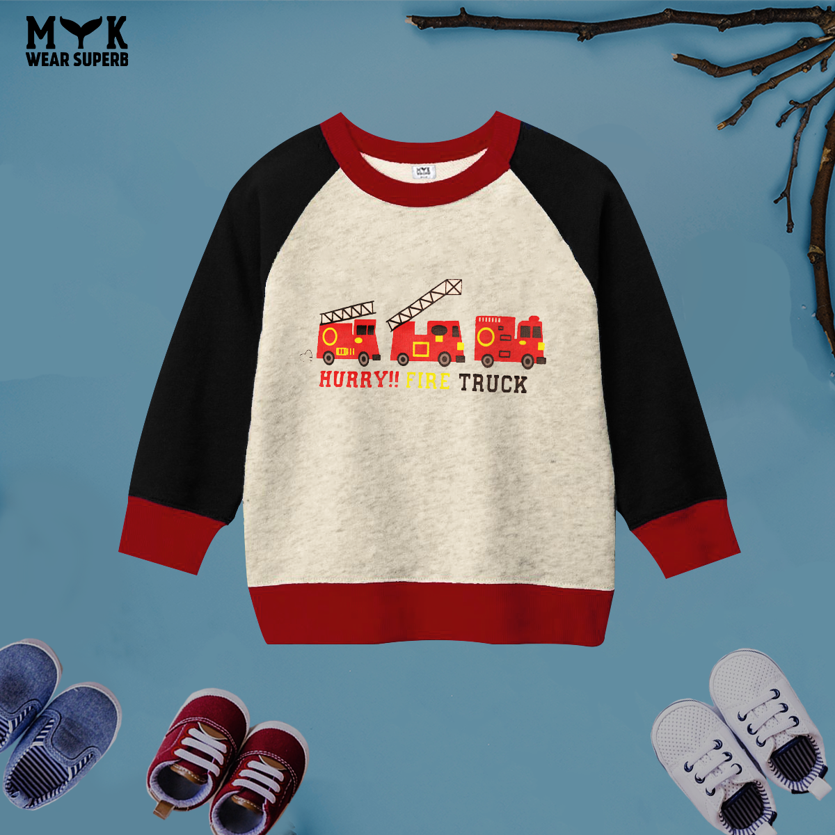 Hurry truck Fleece Premium Quality Sweatshirt Grey ,Black & Red For Boys