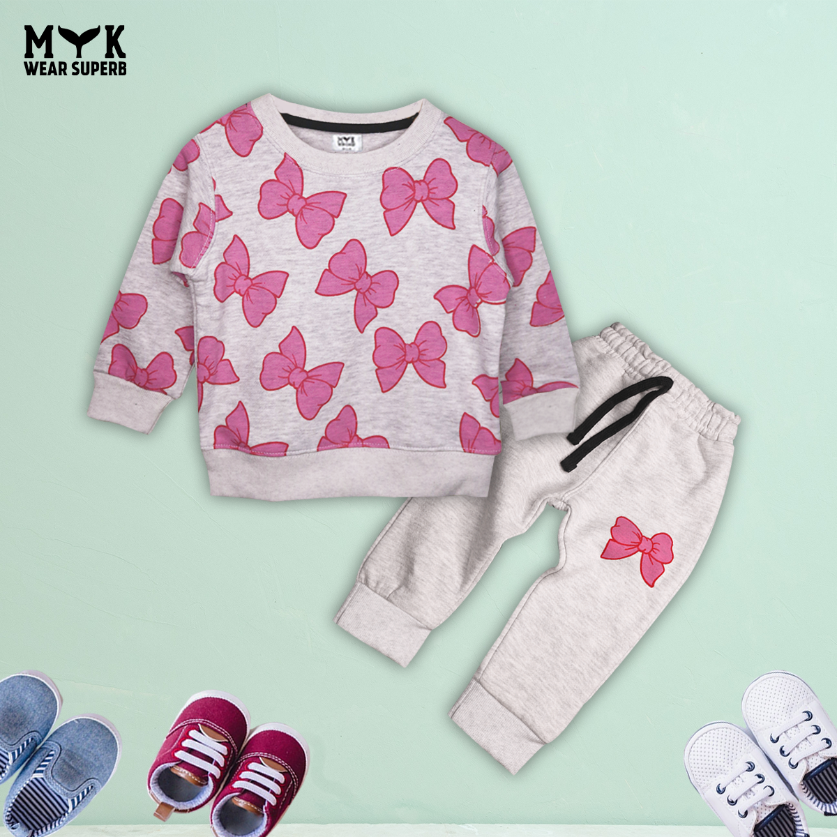 Baby Girl Allover Bows Print Sweatshirt And Trouser with Dori 2 Piece Set