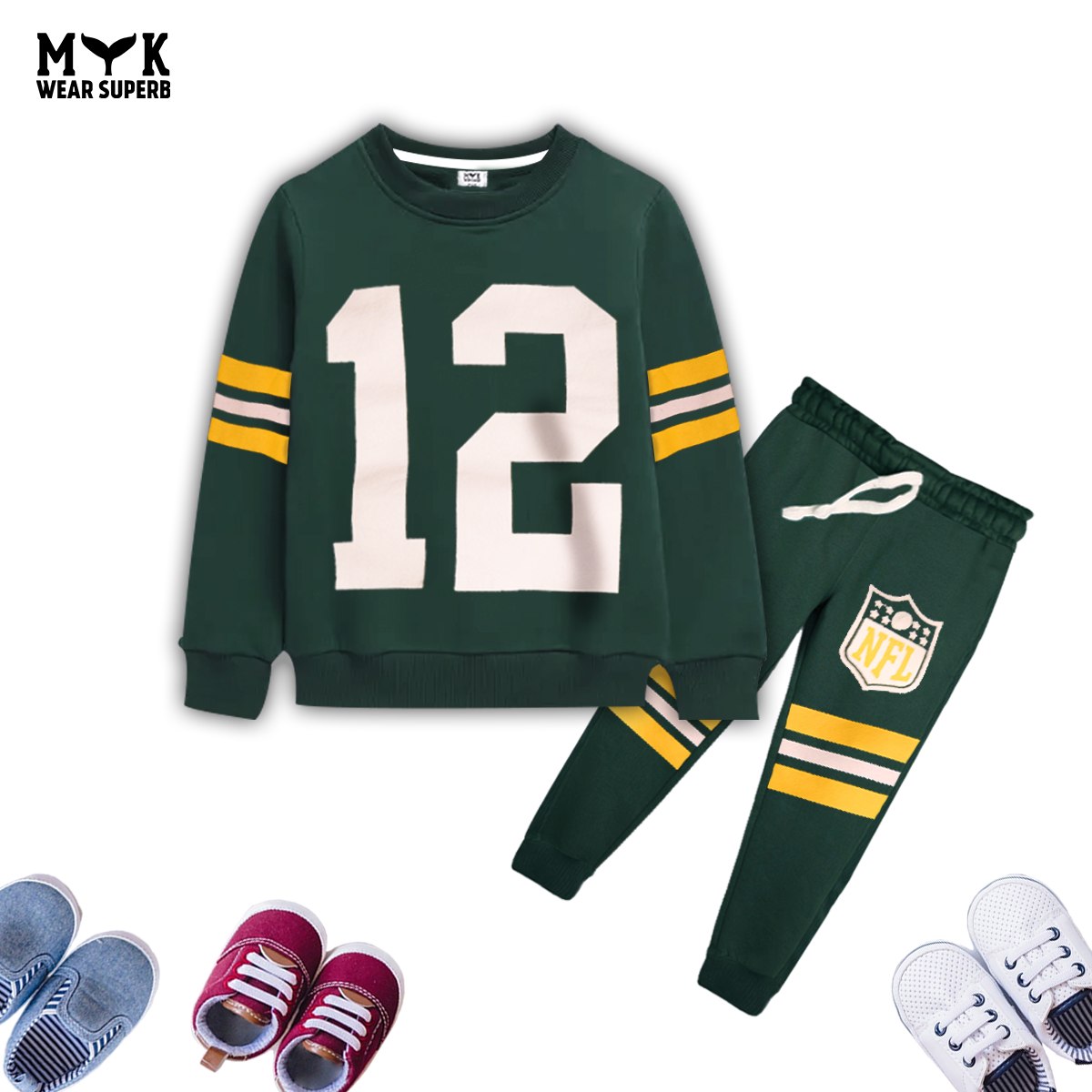 Boys Casual 12 Bottle Green Sports Outfit Long Sleeve Letter Graphic Sweatshirt with Pocket Trouser And Dori