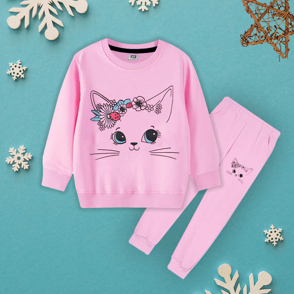 Cute Cat Print Girls Sweatshirt and Trouser in premium Quality for girls