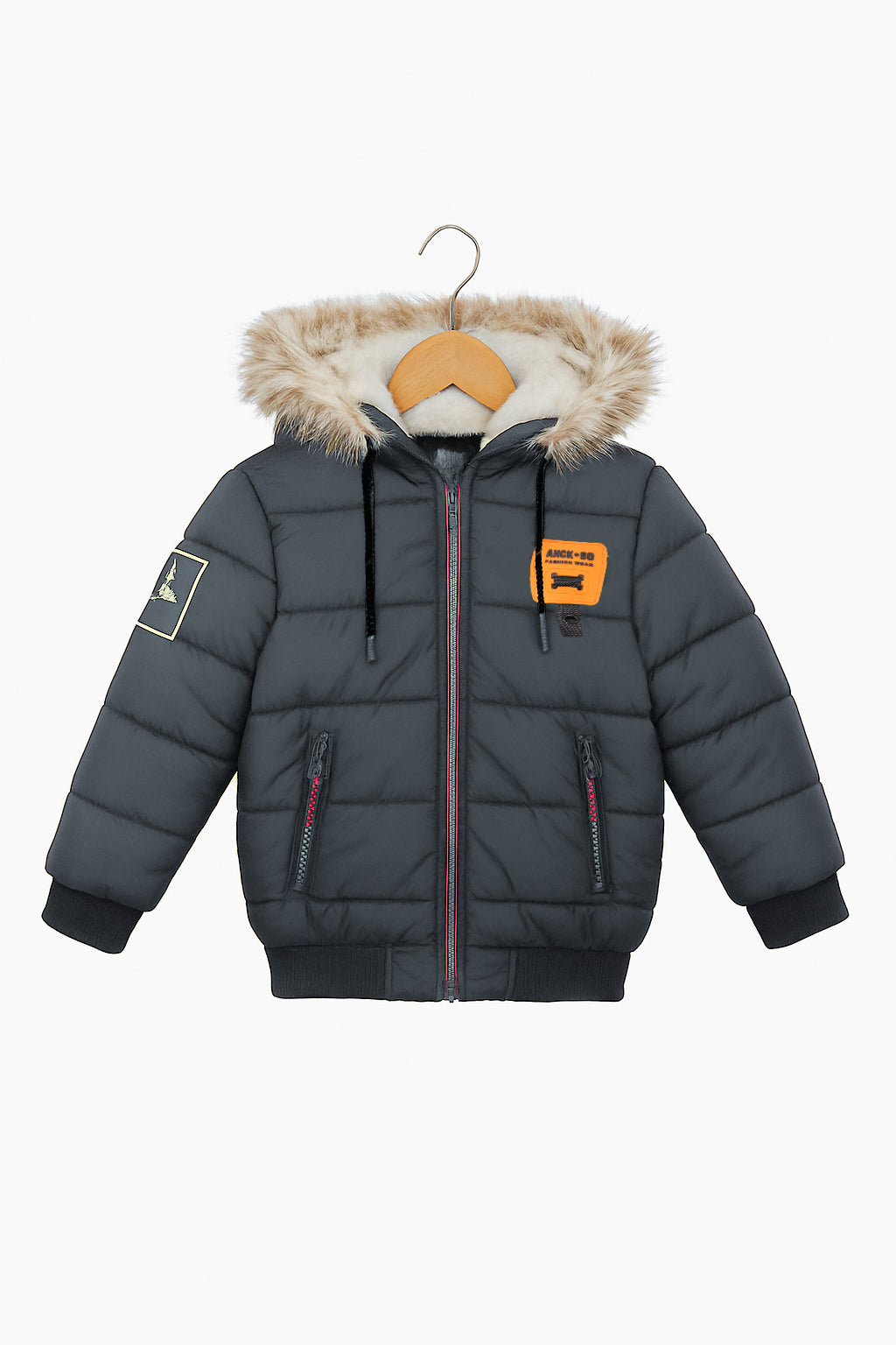  Puffer Jacket with Faux Fur Hood