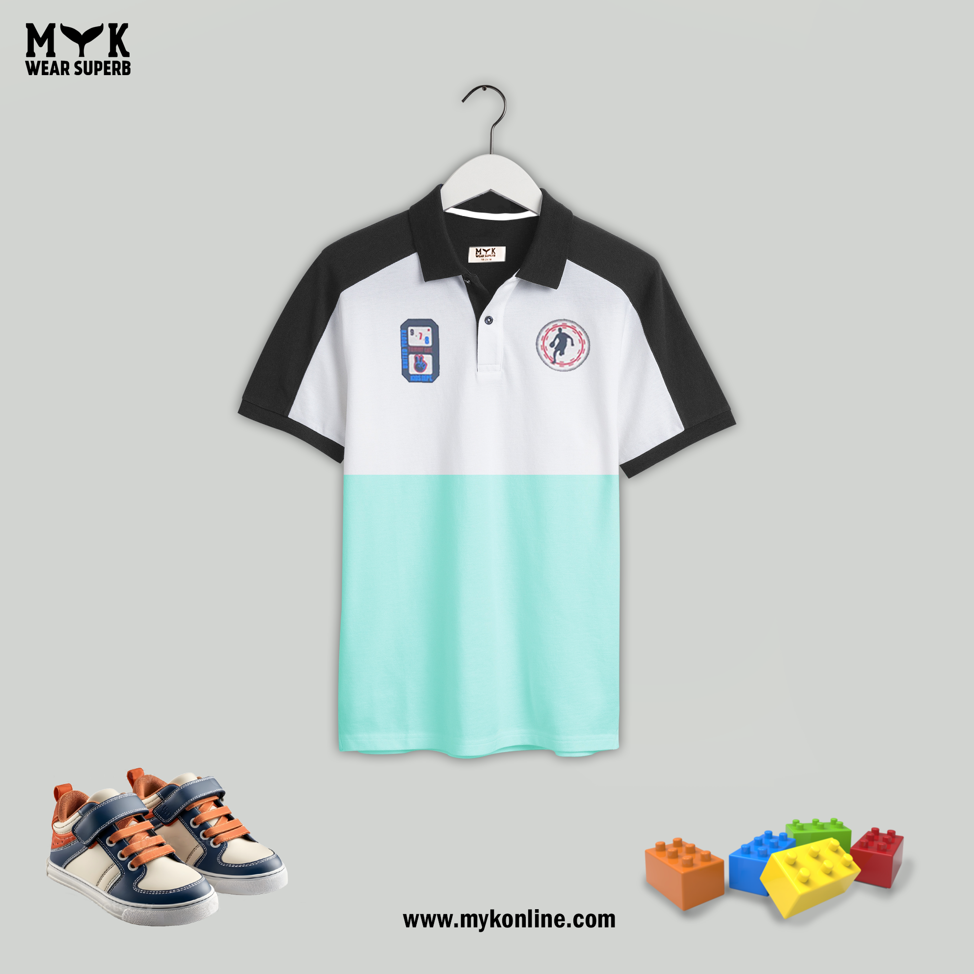 Polo Sky Blue , White & Black Stripped  T-Shirt Kids Wear imported