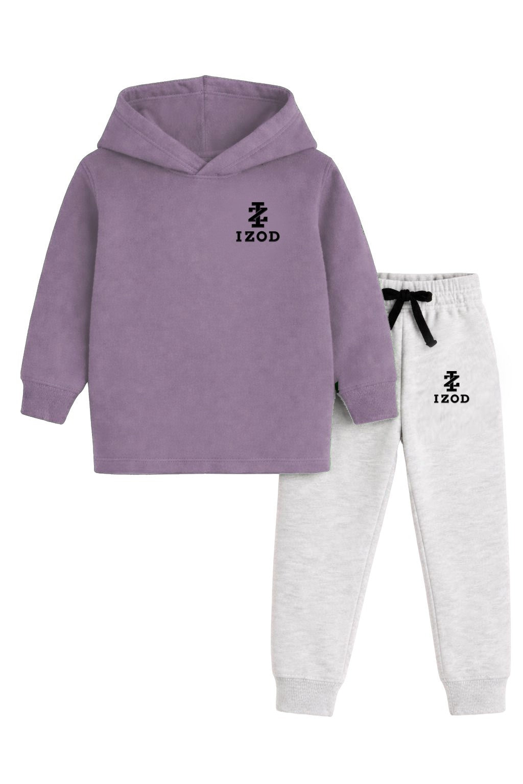 Kids Purple Hoodie & Light Grey Trouser Set – IZOD Logo Winter Tracksuit
