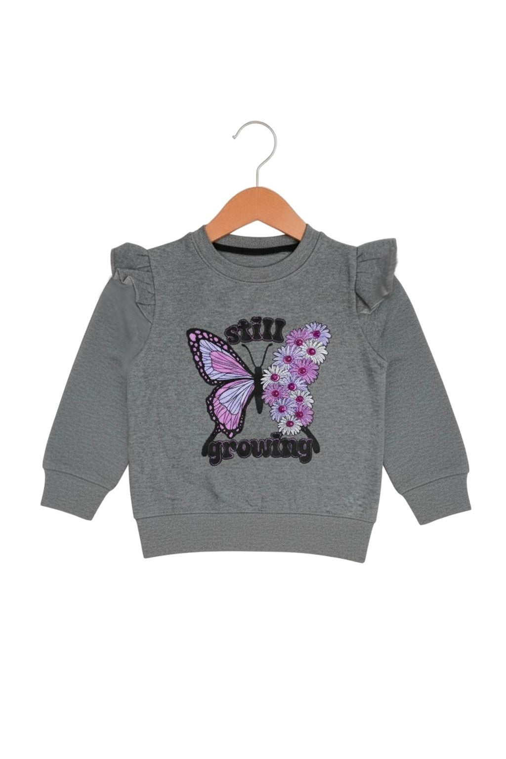 "Still Growing" Butterfly Graphic Grey Top and Pink Dot Pant Set 