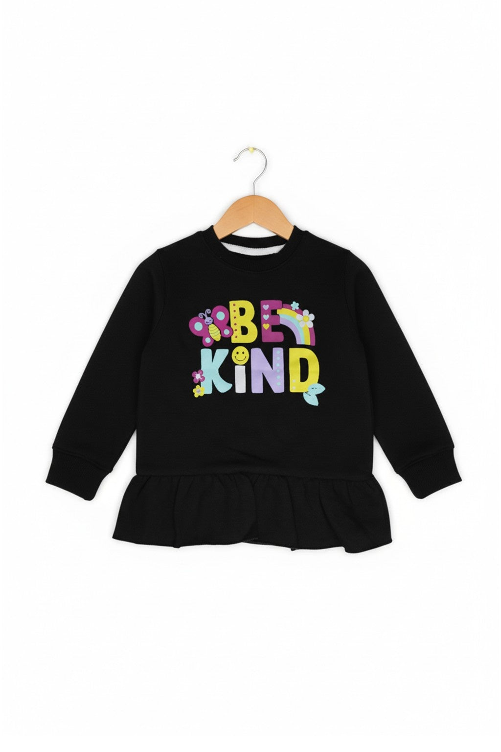 Girl Black Peplum "Be Kind" Butterfly Graphic Sweatsuit